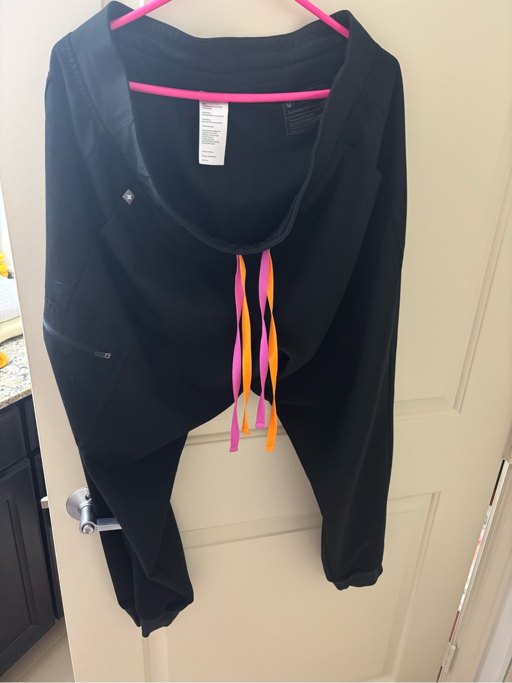 Figs jogger scrub pants black with Pink & Orange Drawstrings XXL
